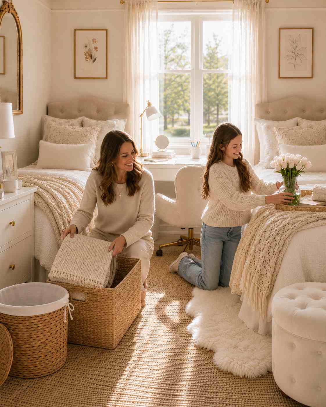 Mother and daughter preparing for college dorm move-in