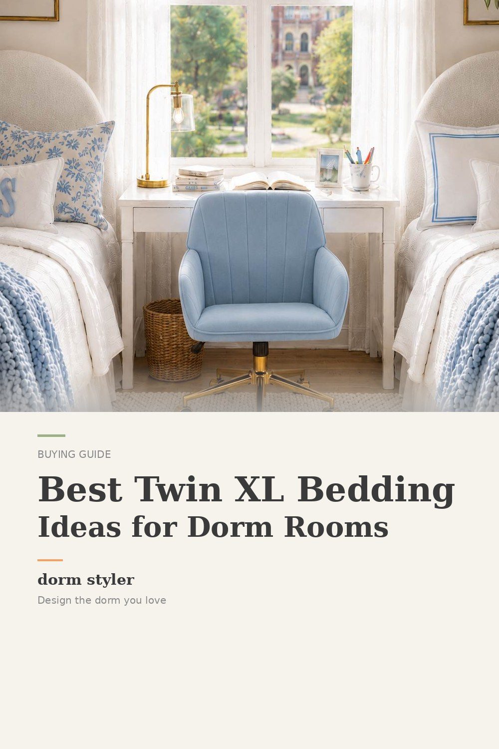 Twin XL dorm bedding with layered pillows