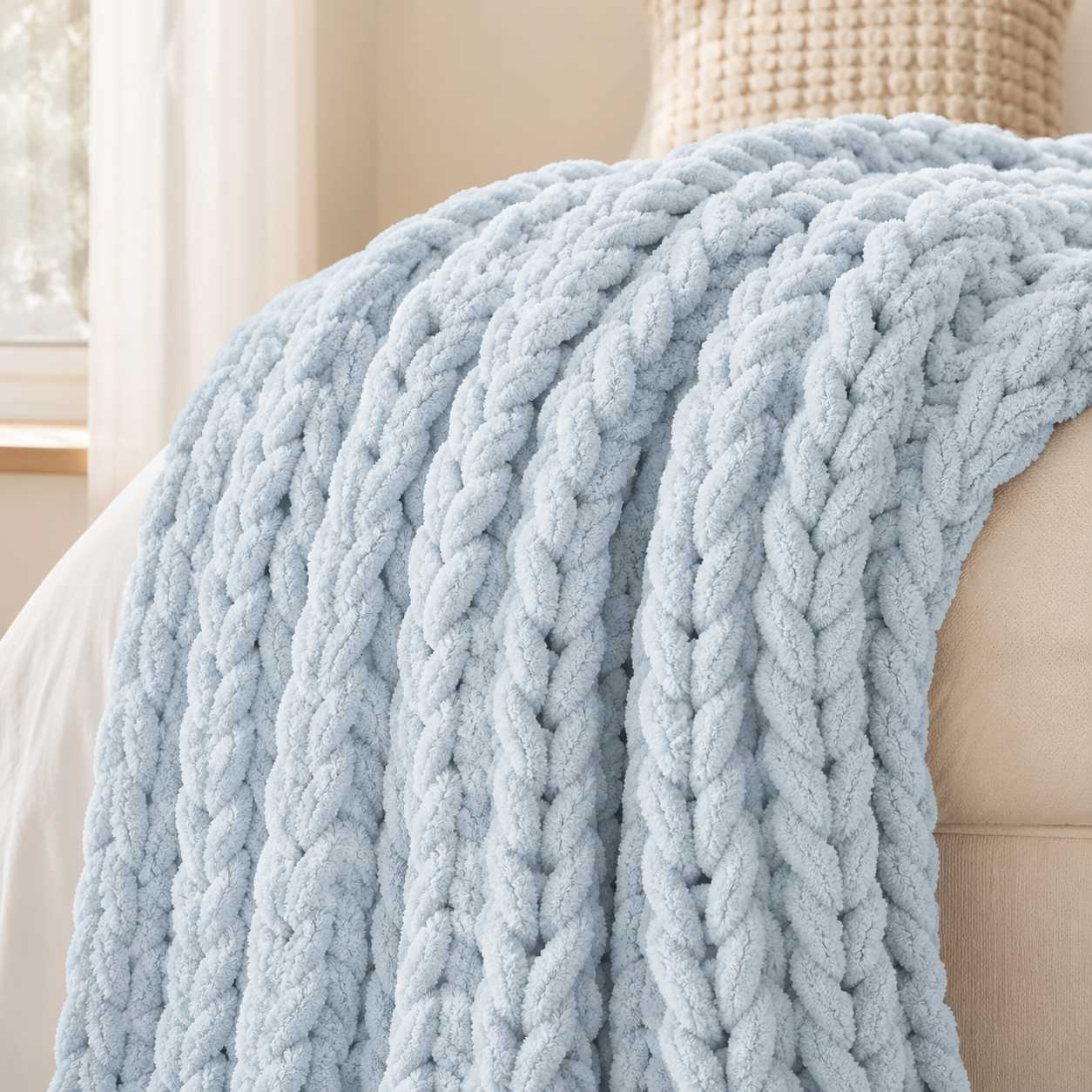 Chunky Blue Chenille Throw