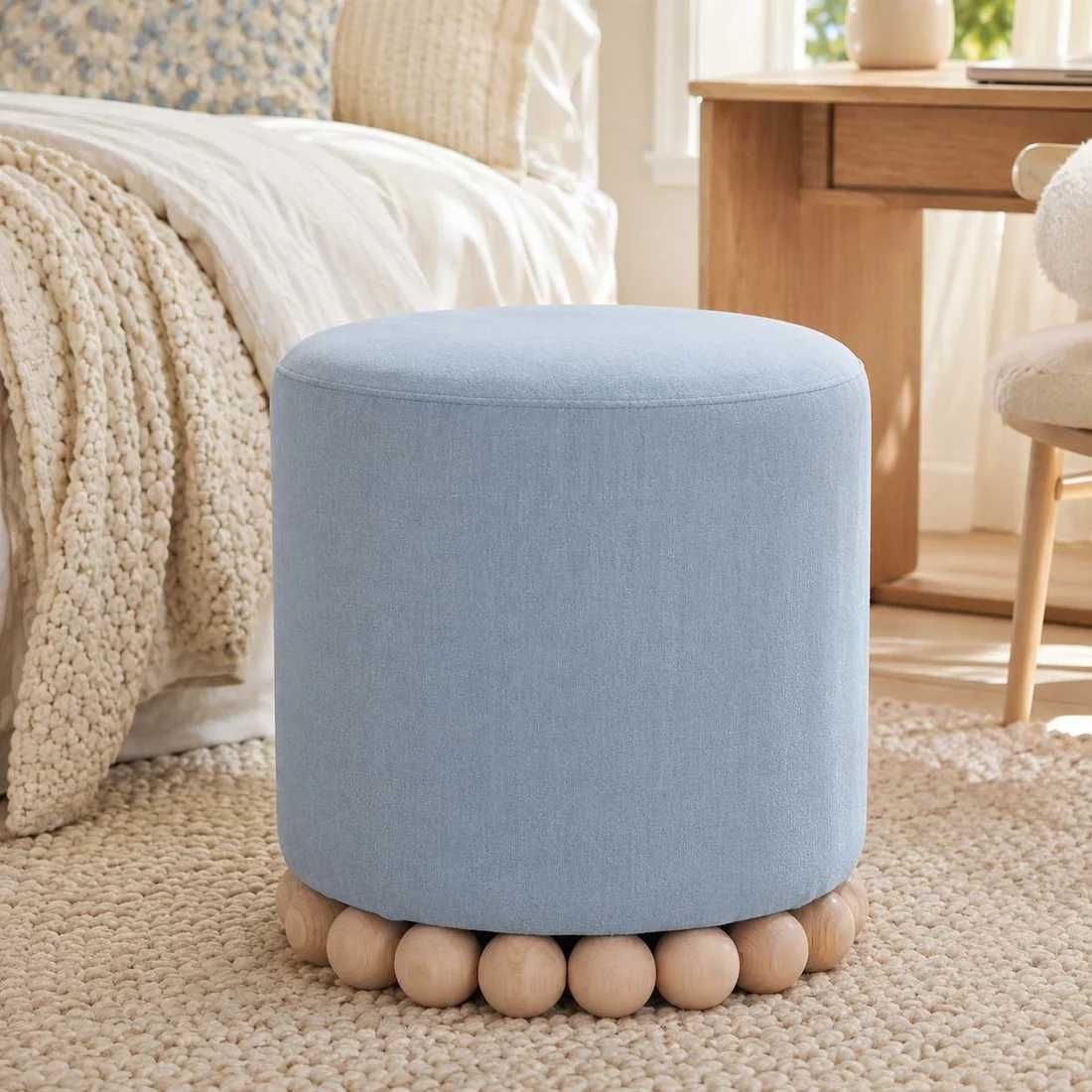 Blue Round Ottoman