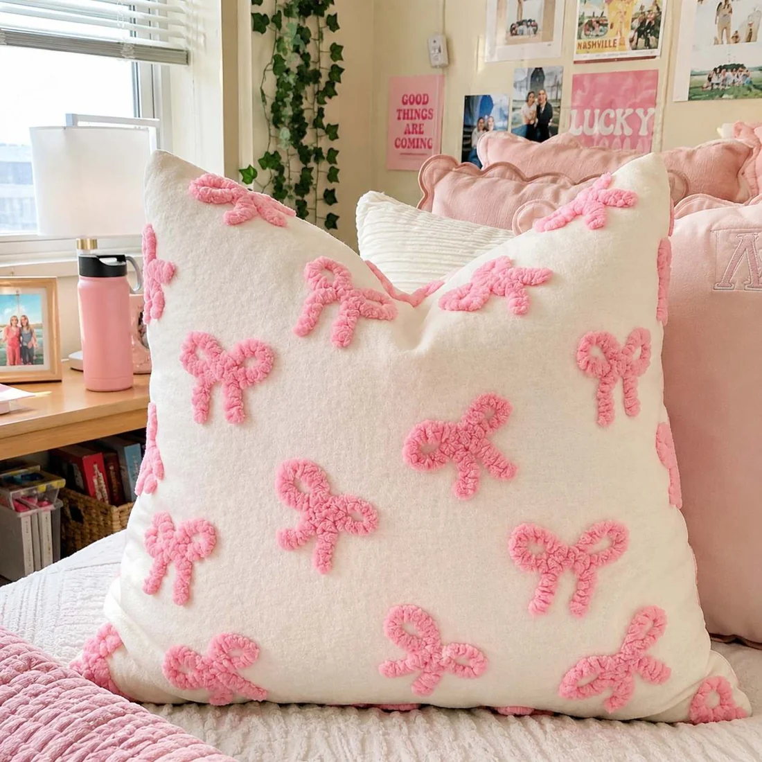 Pink Bow Pillow Cover