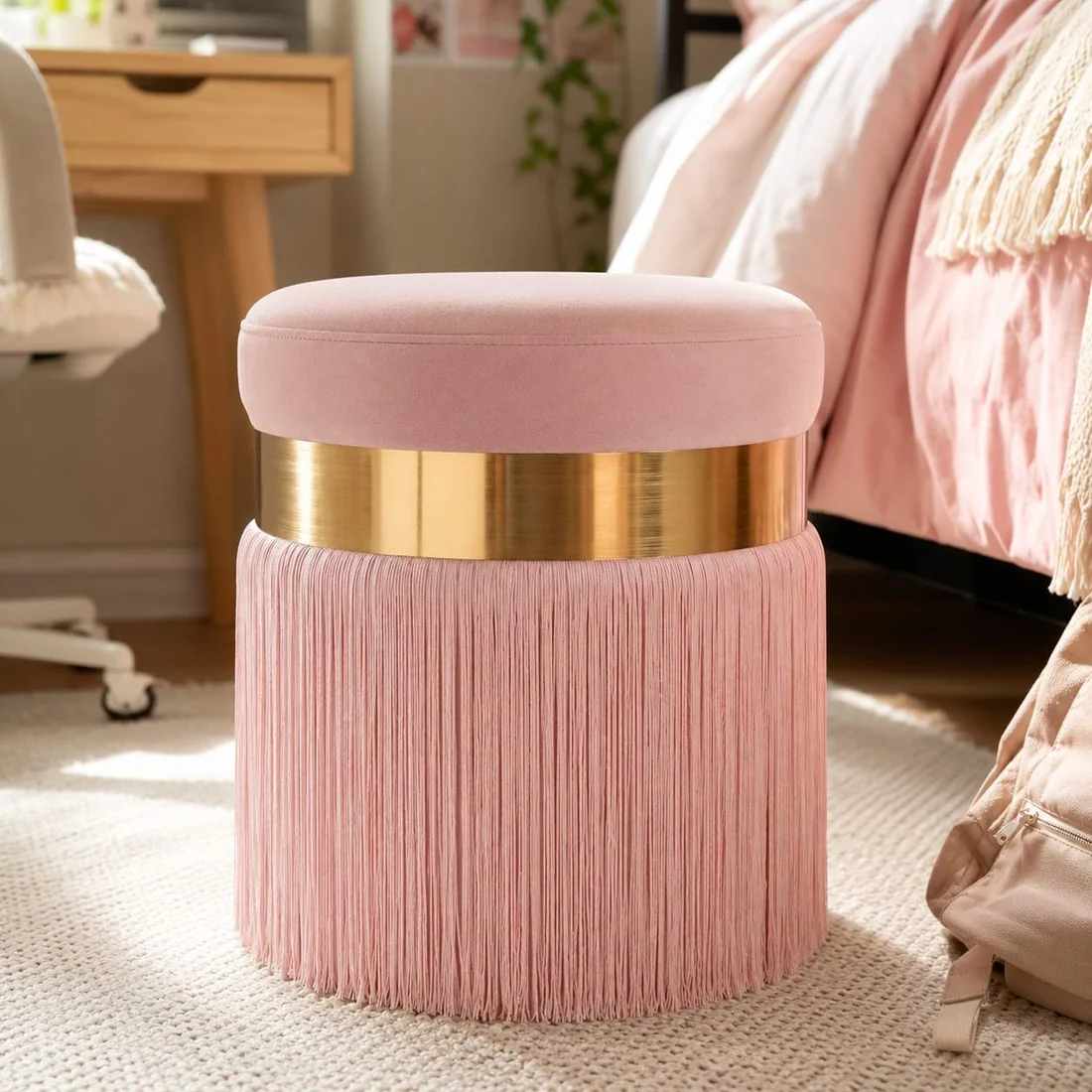 Pink Tasseled Ottoman