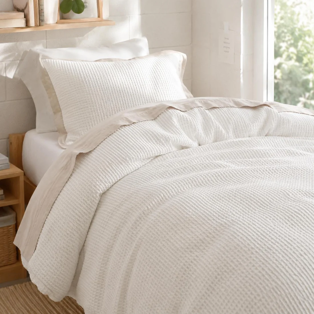 Queen White Waffle Comforter Cover