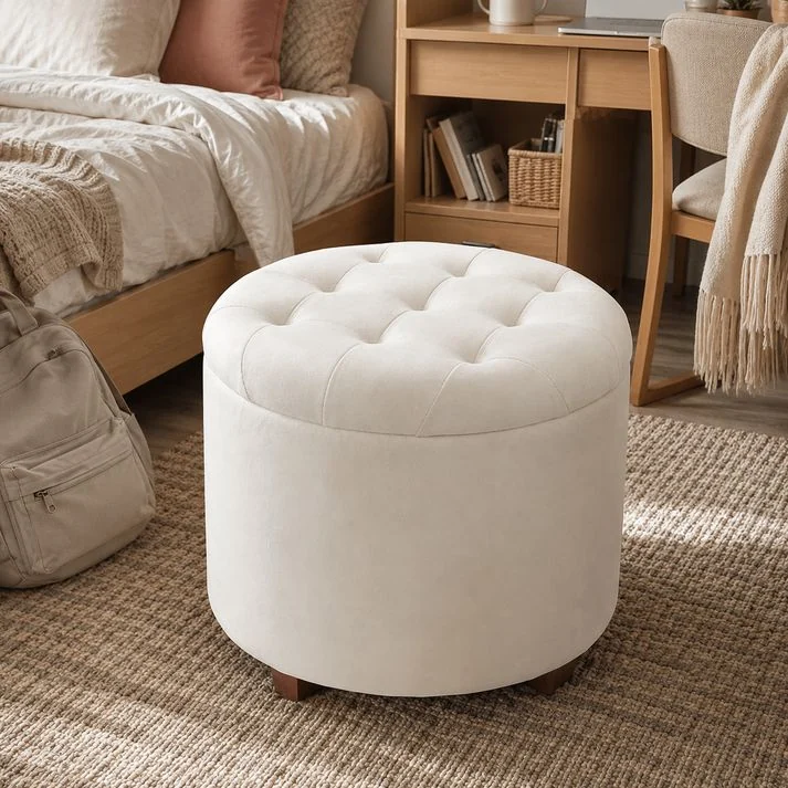 White Tufted Storage Ottoman