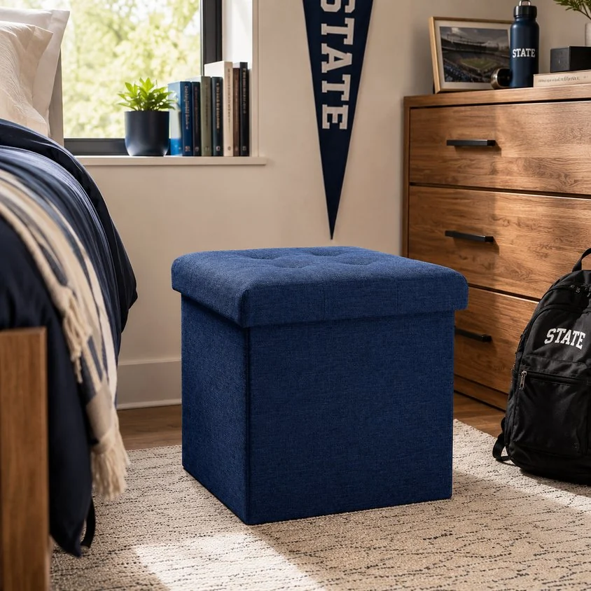 Navy Storage Ottoman