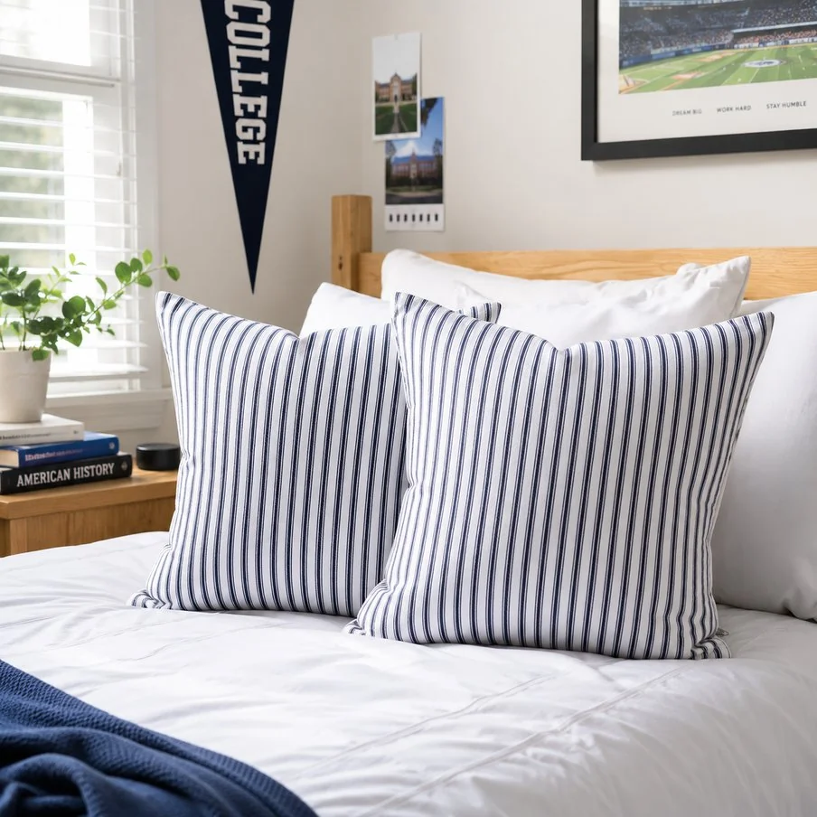 White and Navy Pillow Cases