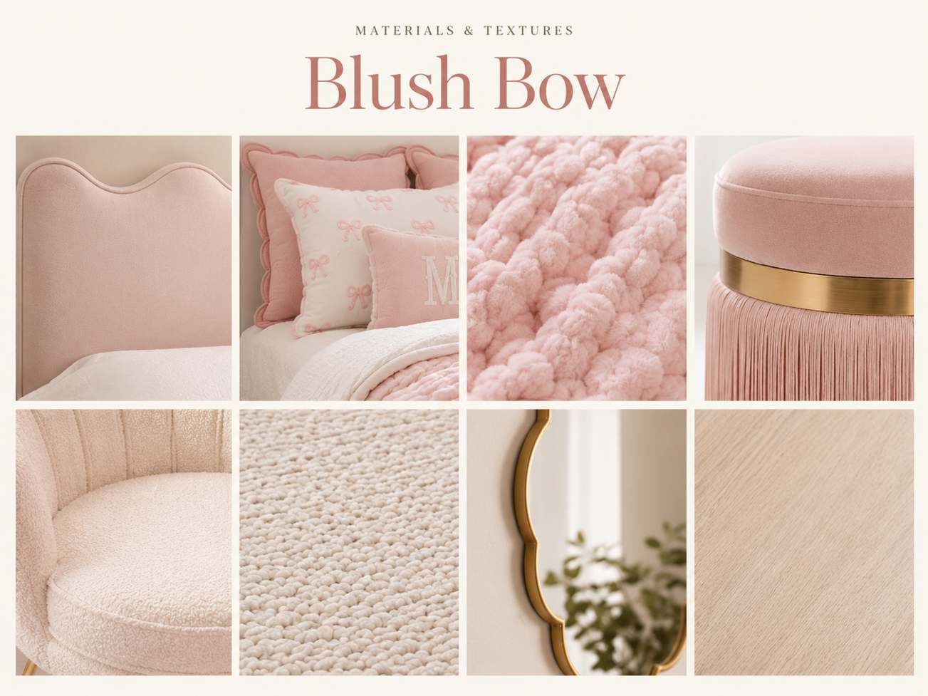 Blush Bow dorm room materials and feminine decorative accessories