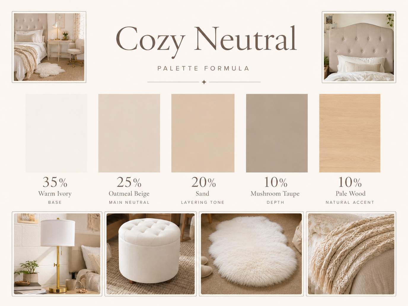 Cozy Neutrals dorm room textures and soft cream fabric details