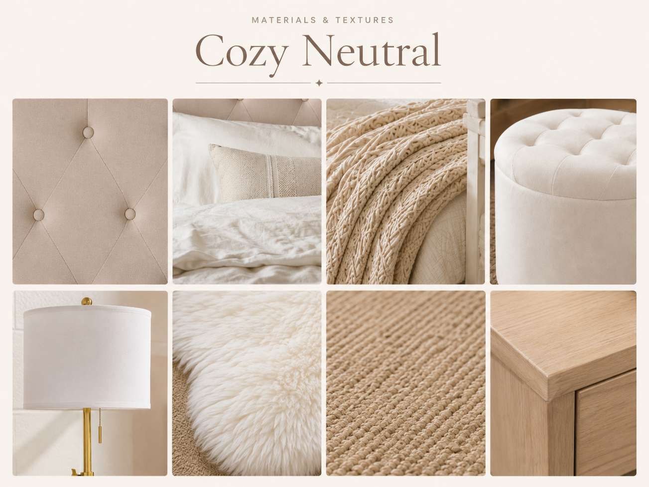 Cozy Neutrals dorm room materials and natural woven decor accents