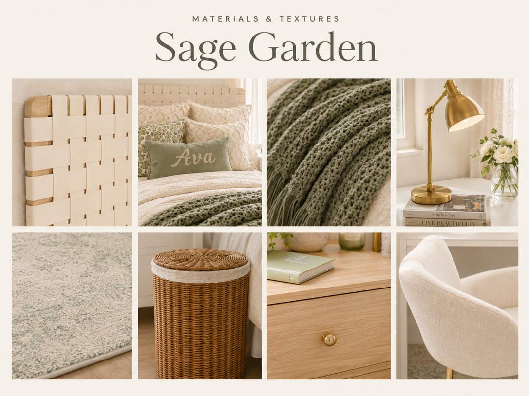 Sage Garden dorm room materials and organic decorative accessories